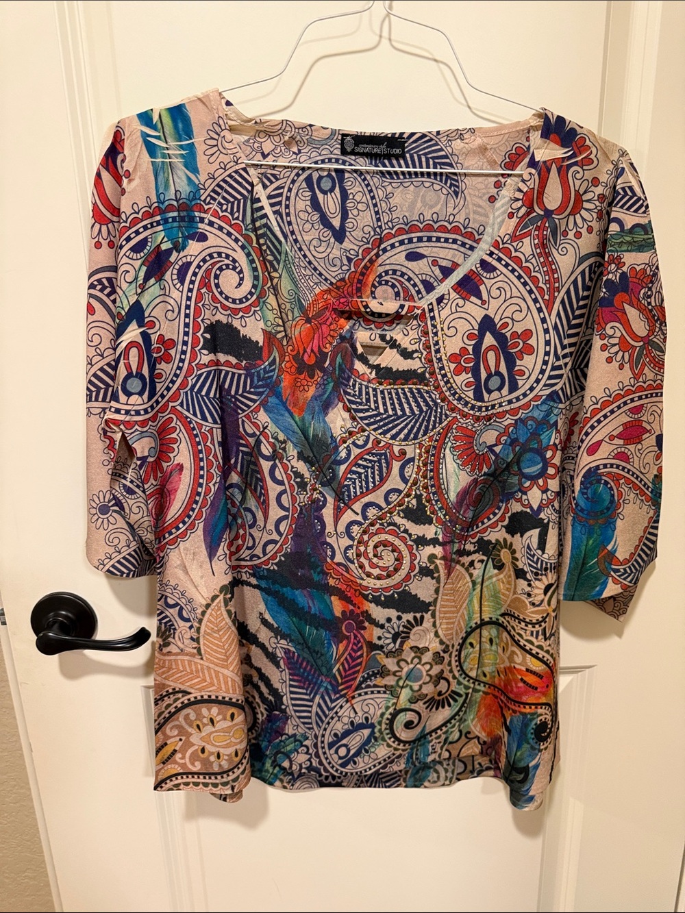 Signature Studio Multicolor Paisley Print Short Sleeve Top